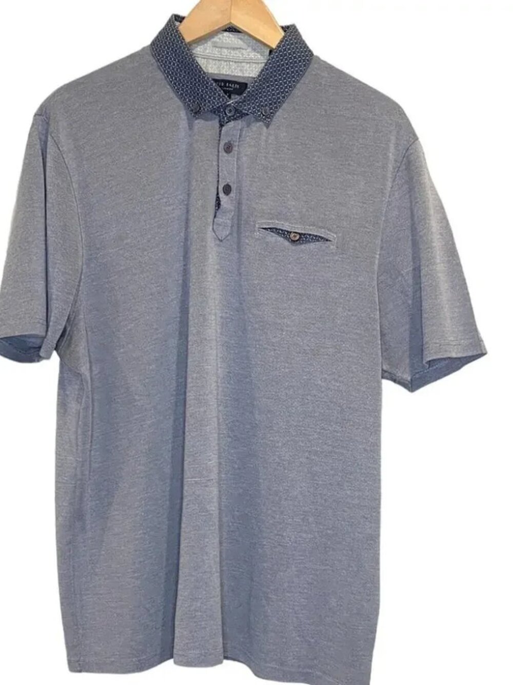 TED BAKER Navy/White Polo with Contrasting Collar‎ & Chest Pocket